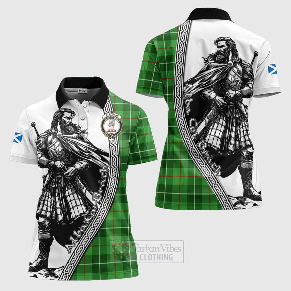 Tartan Vibes Clothing Clephane (Clephan) Tartan Clan Crest Women's Polo Shirt with Highlander Warrior Celtic Style