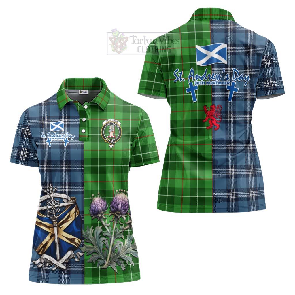 Tartan Vibes Clothing Clephane (Clephan) Tartan Women's Polo Shirt Happy St. Andrew's Day Half Tartan Style