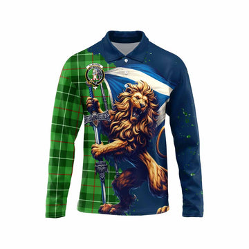 Clephane (Clephan) Tartan Family Crest Long Sleeve Polo Shirt with Scottish Majestic Lion