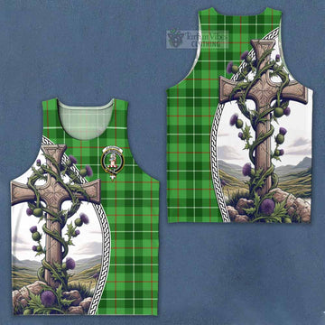 Clephane (Clephan) Tartan Men's Tank Top with Family Crest and St. Andrew's Cross Accented by Thistle Vines