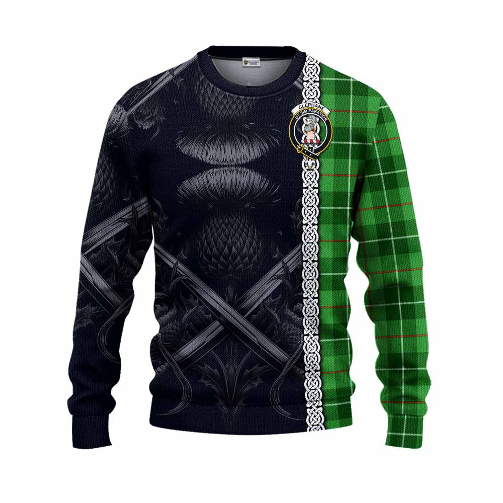 Clephane (Clephan) Tartan Knitted Sweater with Family Crest Cross Sword Thistle Celtic Vibes Unisex - Tartan Vibes Clothing