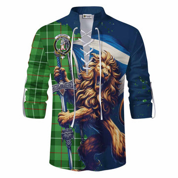 Clephane (Clephan) Tartan Family Crest Ghillie Kilt Shirt with Scottish Majestic Lion