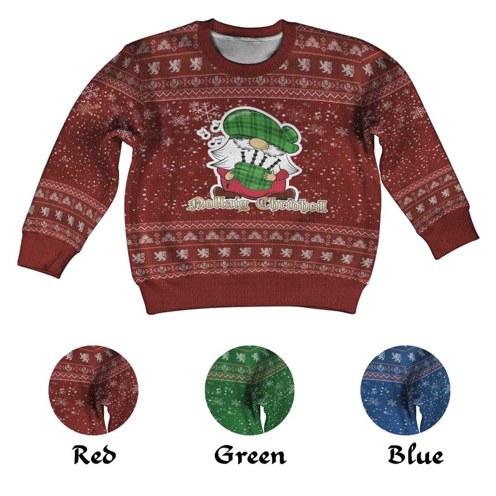 Tartan Vibes Clothing Clephane (Clephan) Clan Christmas Kid Ugly Sweater with Gnome Playing Bagpipes