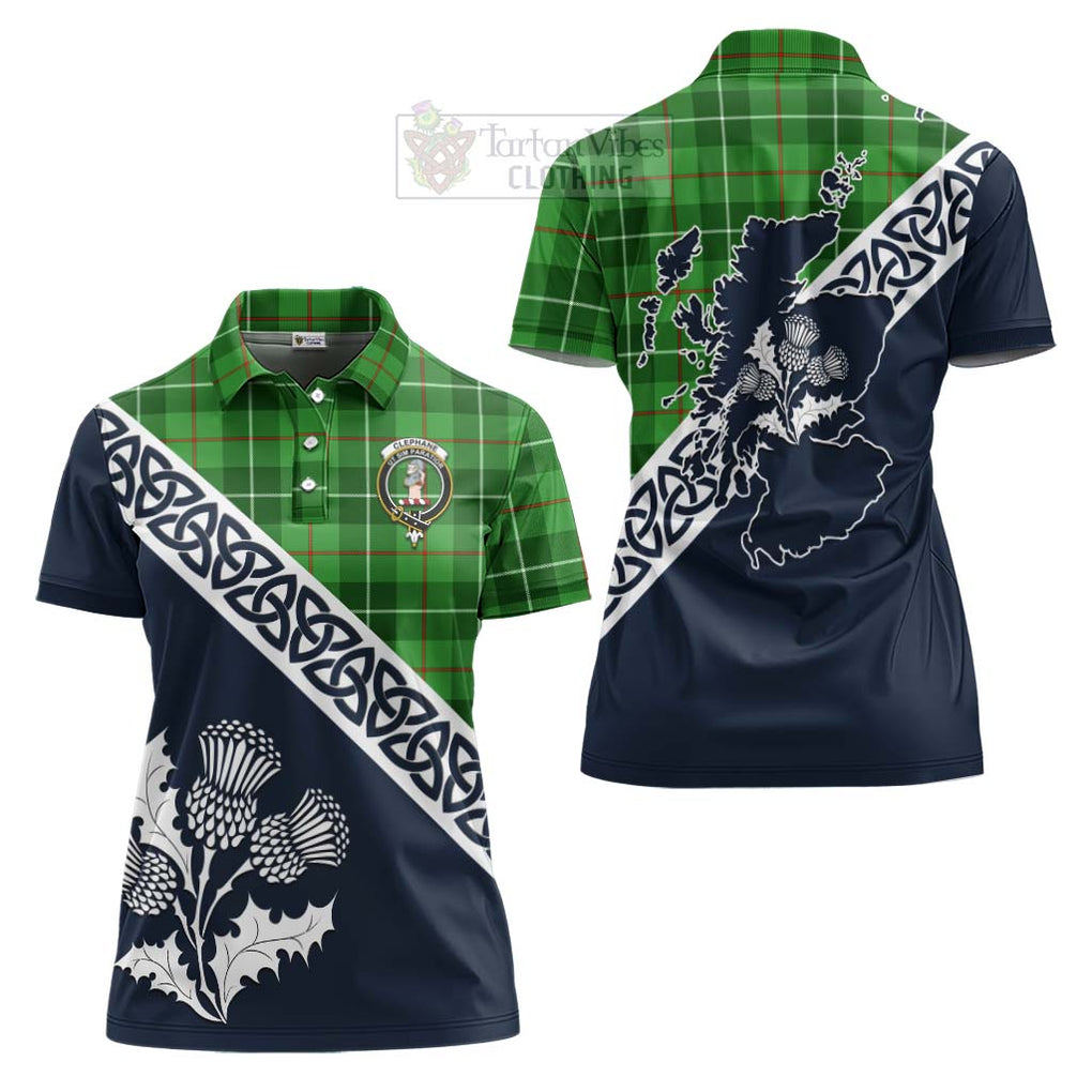 Tartan Vibes Clothing Clephane (Clephan) Tartan Women's Polo Shirt Featuring Thistle and Scotland Map