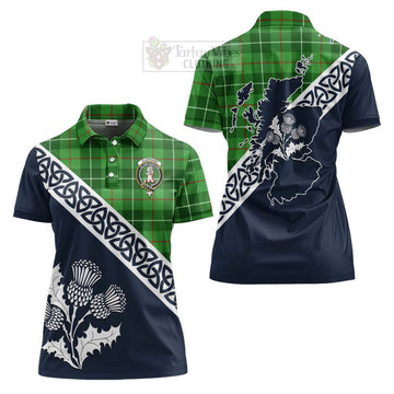 Clephane (Clephan) Tartan Women's Polo Shirt Featuring Thistle and Scotland Map