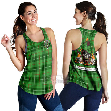 Clephane (Clephan) Tartan Women's Racerback Tanks with Family Crest and Bearded Skull Holding Bottles of Whiskey