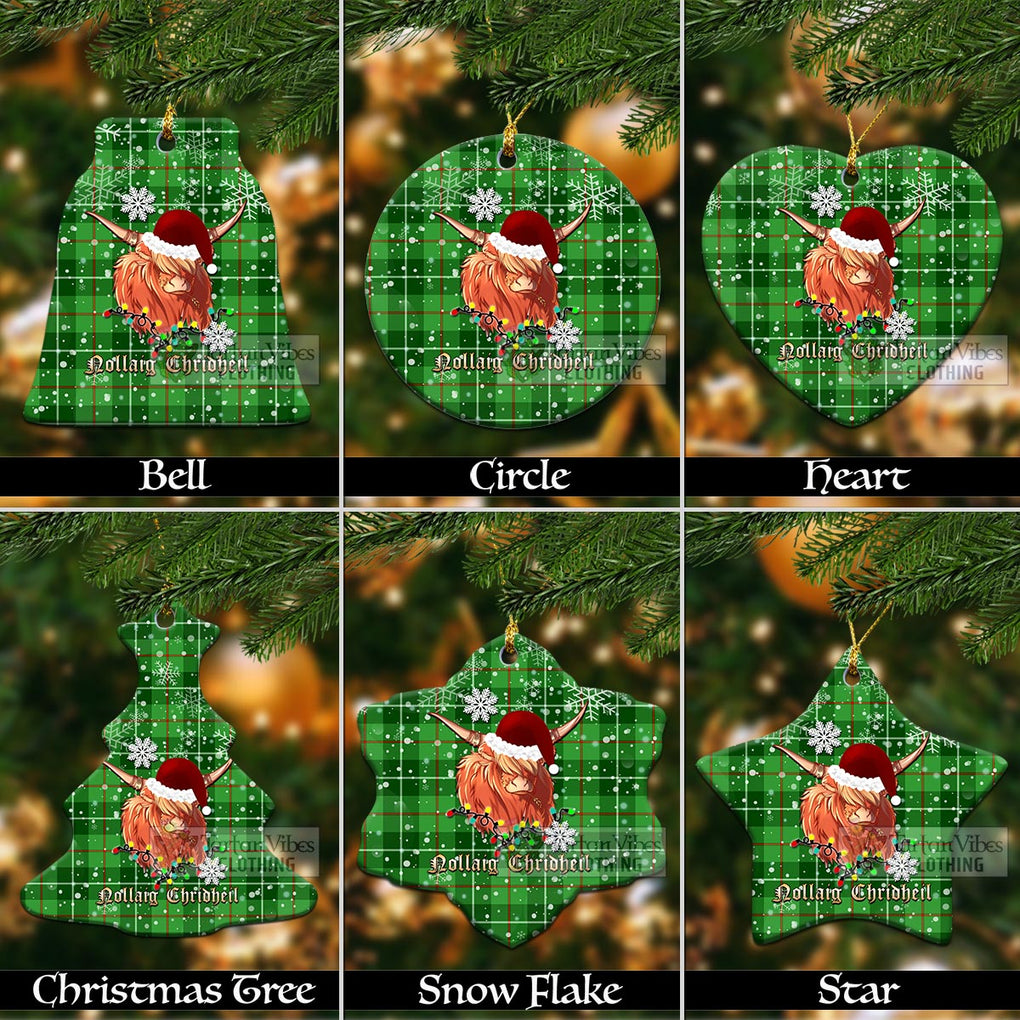 Tartan Vibes Clothing Clephane (Clephan) Clan Tartan Ornament with Christmas Twinkle Highland Cattle