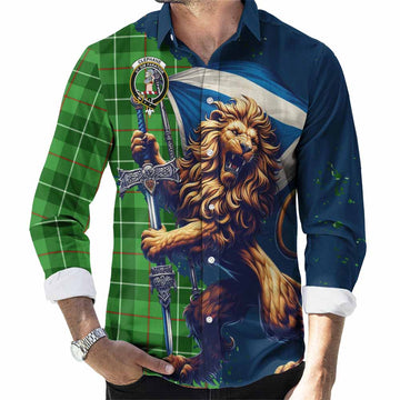 Clephane (Clephan) Tartan Family Crest Long Sleeve Button Shirt with Scottish Majestic Lion