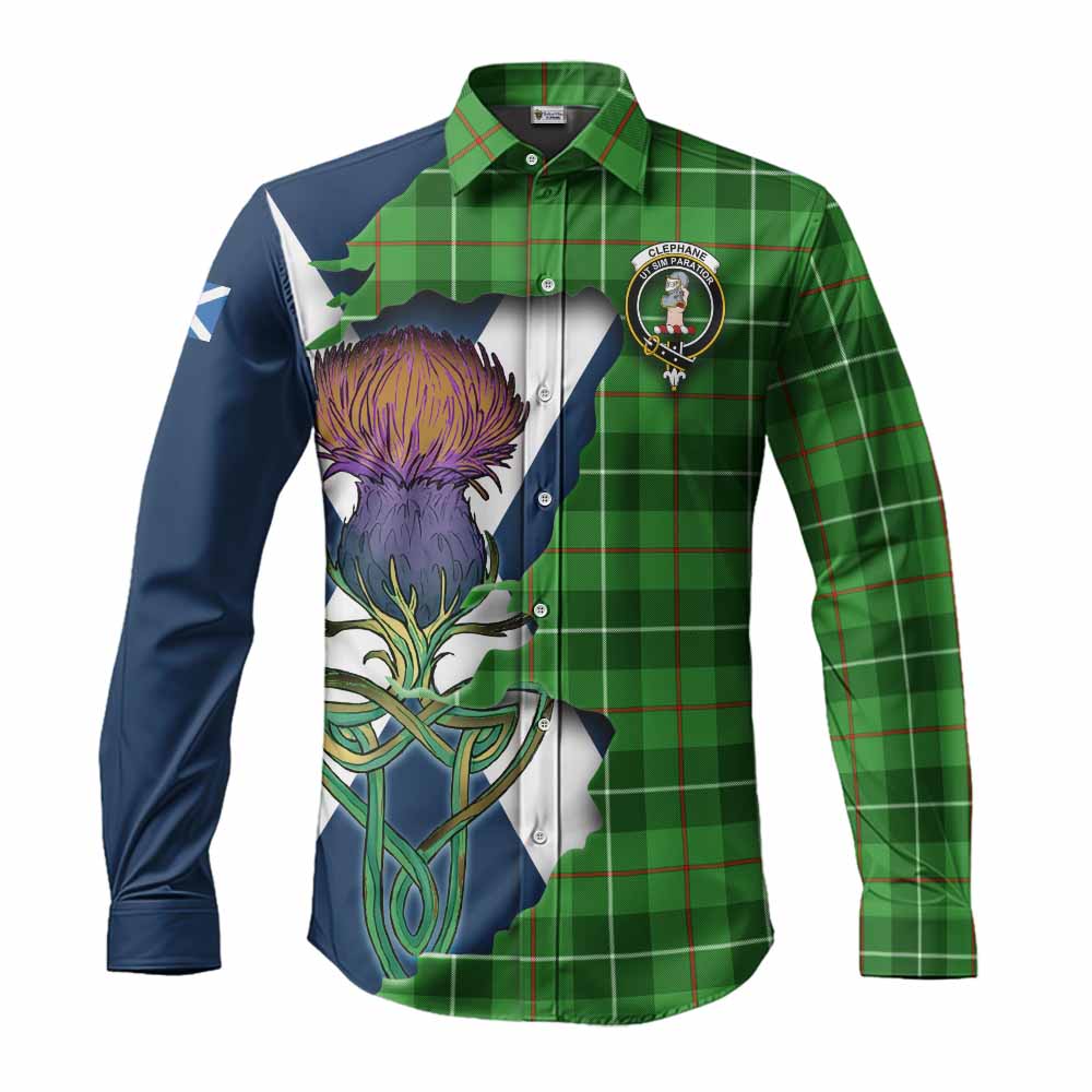 Clephane (Clephan) Tartan Family Crest Long Sleeve Button Shirt Scottish Thistle Celtic Inspired Men's Shirt S - Tartan Vibes Clothing