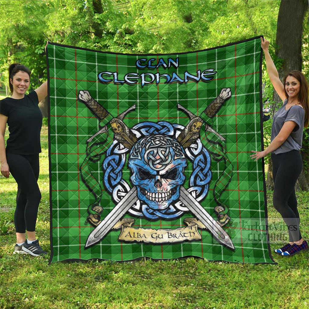 Tartan Vibes Clothing Clephane (Clephan) Tartan Quilt with Celtic Skull Alba Gu Brath Style