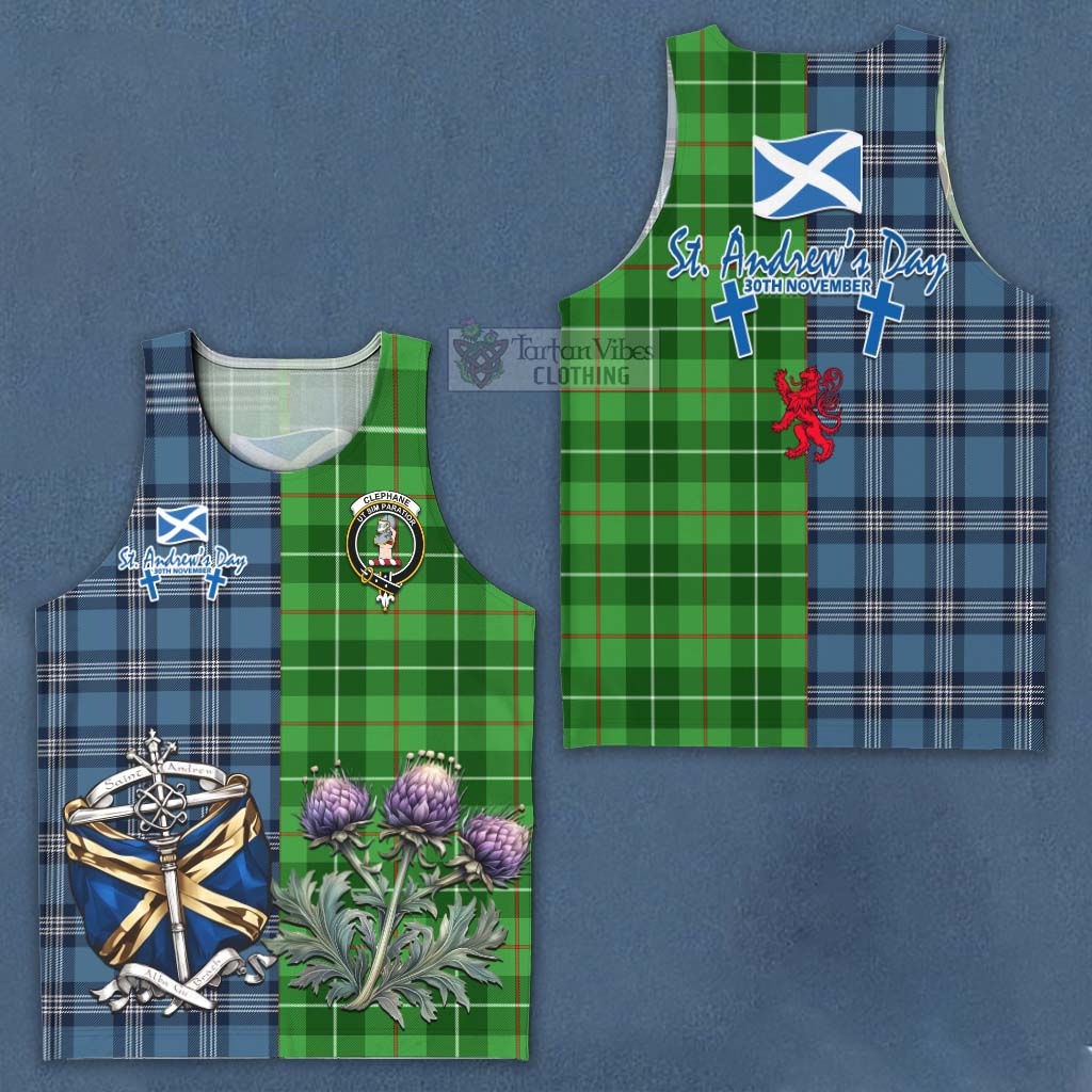 Tartan Vibes Clothing Clephane (Clephan) Tartan Men's Tank Top Happy St. Andrew's Day Half Tartan Style