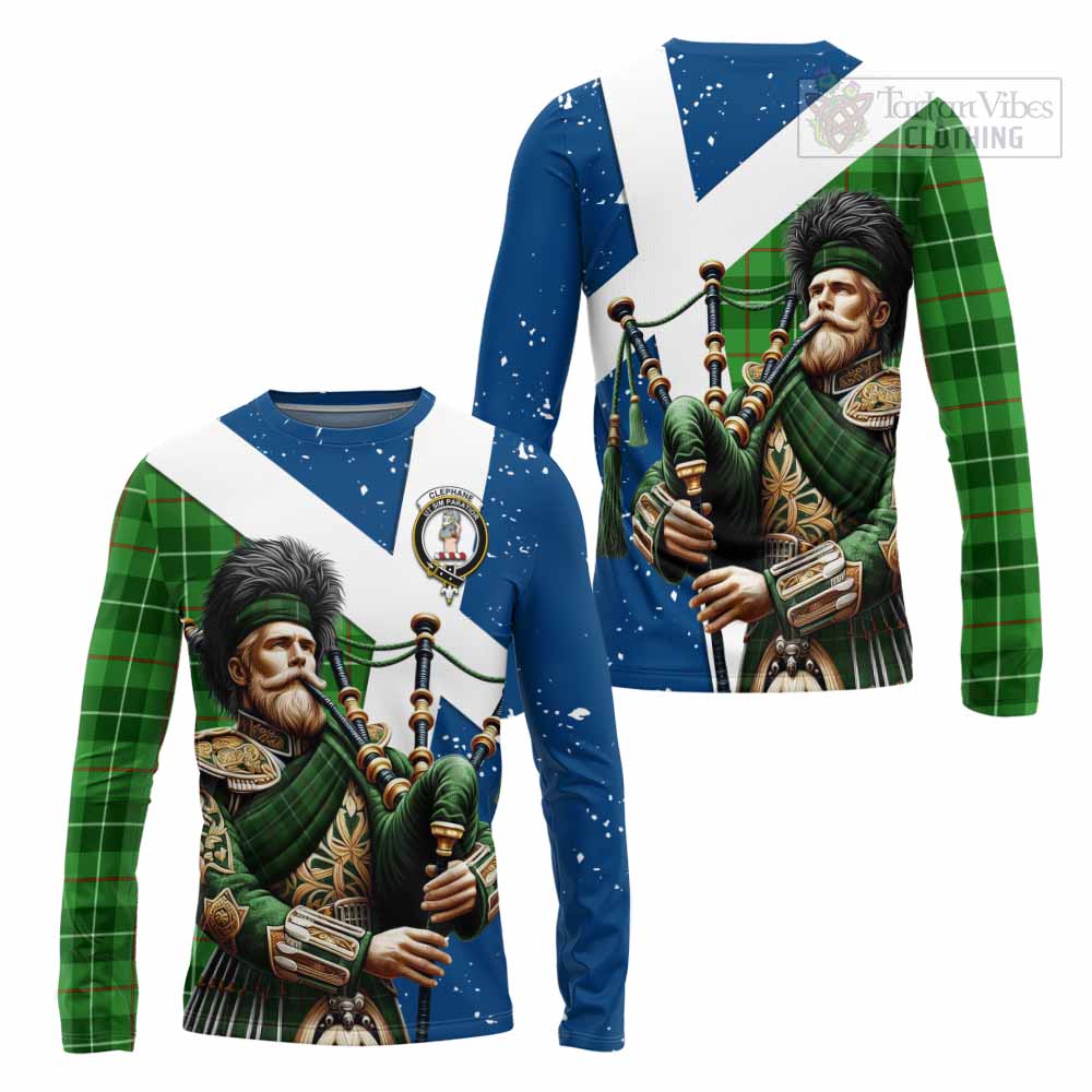 Tartan Vibes Clothing Clephane (Clephan) Tartan Long Sleeve T-Shirt with Family Crest Scottish Bagpiper Vibes