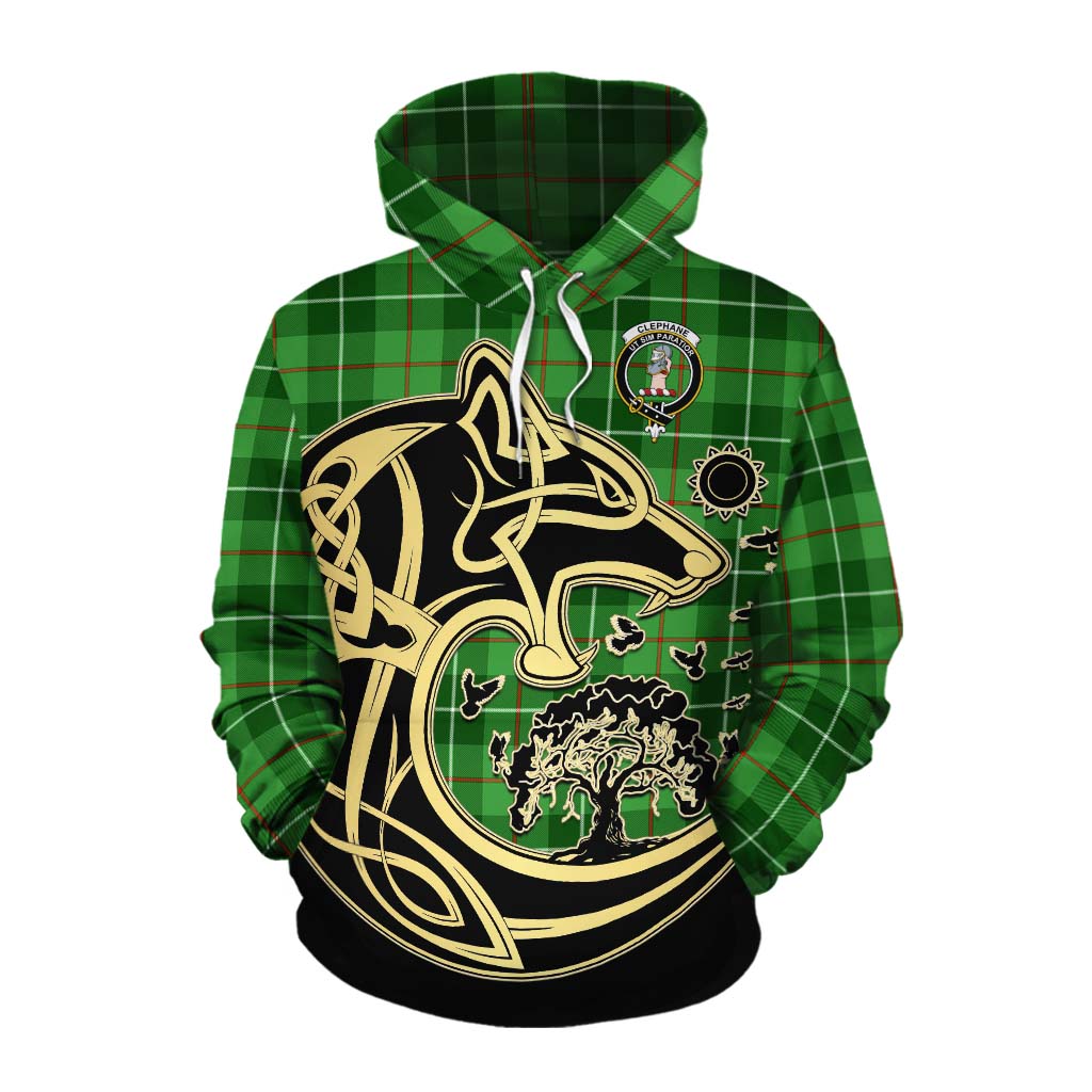 Clephane (Clephan) Tartan Cotton Hoodie with Family Crest Celtic Wolf Style Pullover Hoodie XS - Tartan Vibes Clothing