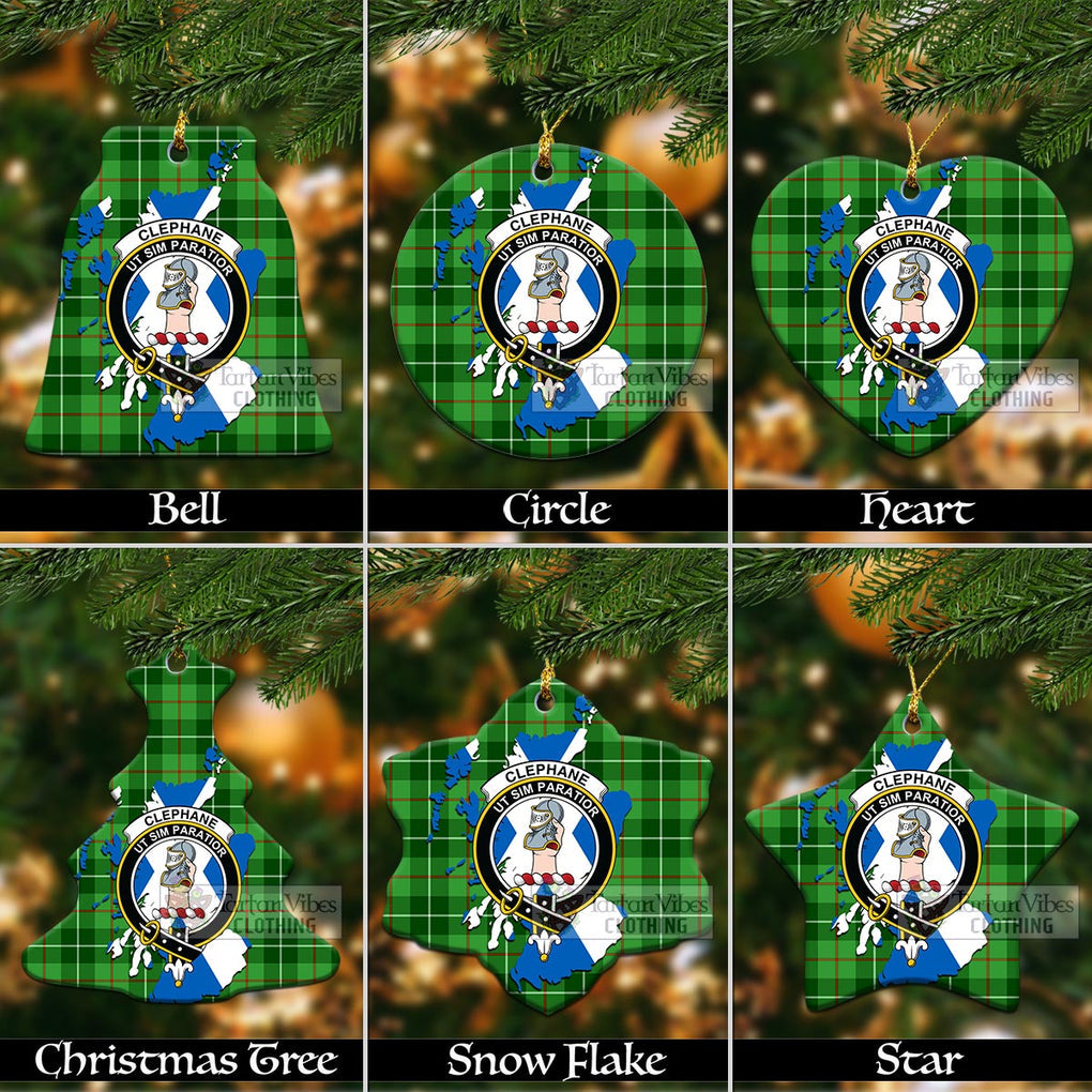 Tartan Vibes Clothing Clephane (Clephan) Tartan Christmas Ornament with Family Crest and Scotland Map