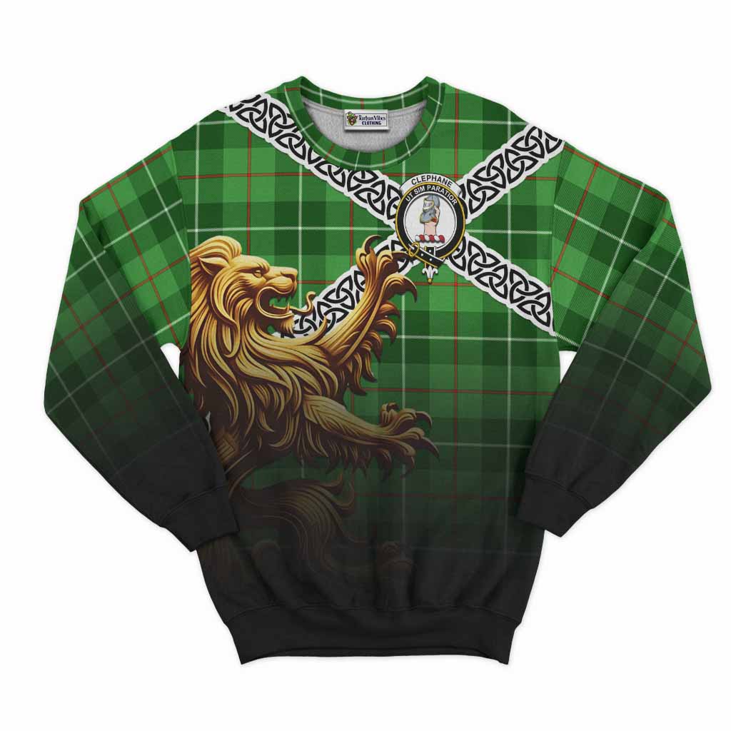 Clephane (Clephan) Crest Tartan Sweatshirt with Golden Lion Emblem Celtic Style Unisex - Tartan Vibes Clothing