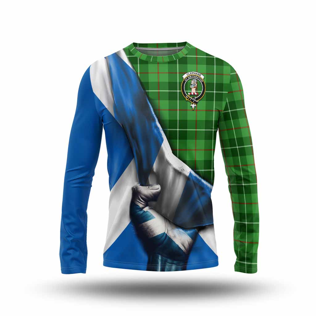 Tartan Vibes Clothing Clephane (Clephan) Tartan Long Sleeve T-Shirt with Family Crest Scotland Patriotic Style