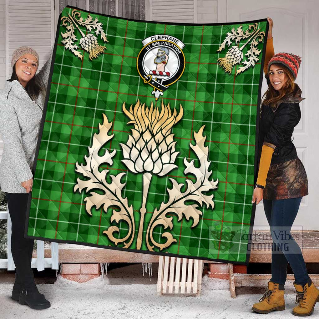 Clephane (Clephan) Tartan Quilt with Family Crest and Golden Thistle Style Super King Quilt 91" x 110" - Tartan Vibes Clothing