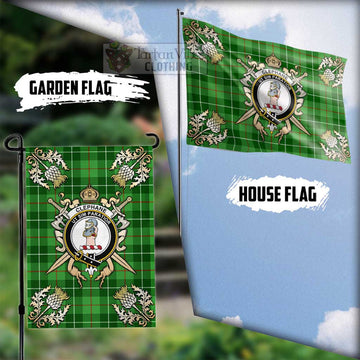 Clephane (Clephan) Tartan Flag with Family Crest and Golden Thistle Crossed Sword Design