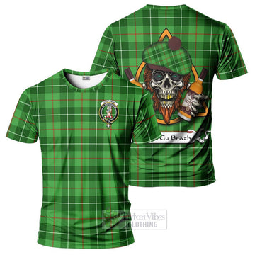 Clephane (Clephan) Tartan T-Shirt with Family Crest and Bearded Skull Holding Bottles of Whiskey Kid's Shirt - Tartan Vibes Clothing