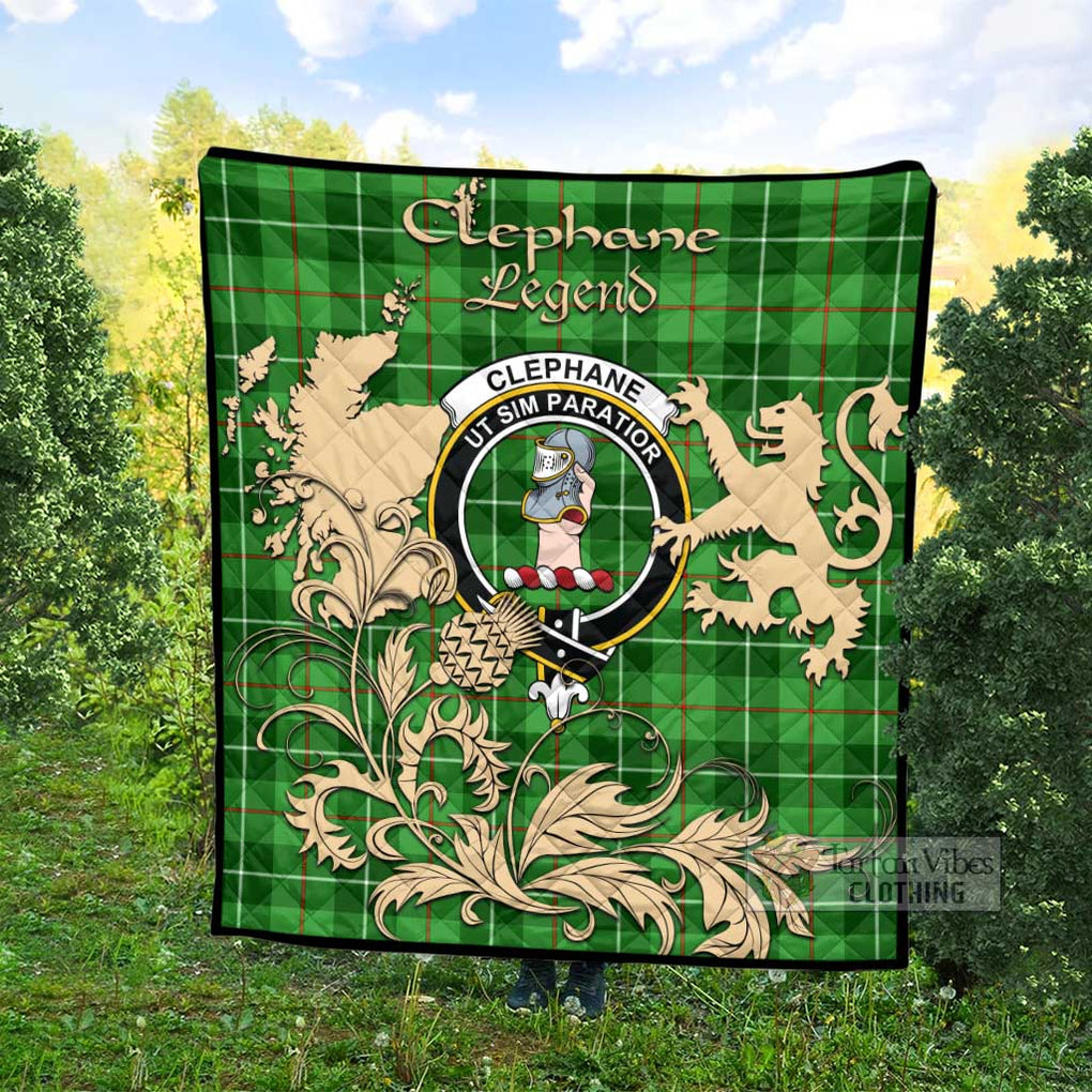 Clephane (Clephan) Tartan Quilt with Family Crest and Scottish Symbol Style Super King Quilt 91" x 110" - Tartan Vibes Clothing