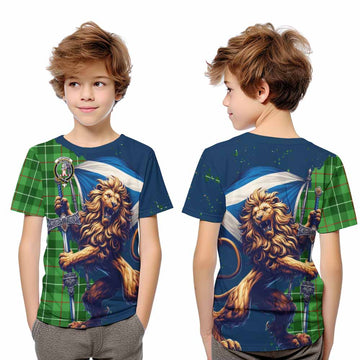 Clephane (Clephan) Tartan Family Crest Kid T-Shirt with Scottish Majestic Lion