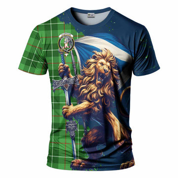 Clephane (Clephan) Tartan Family Crest T-Shirt with Scottish Majestic Lion