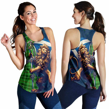 Clephane (Clephan) Tartan Family Crest Women's Racerback Tanks with Scottish Majestic Lion