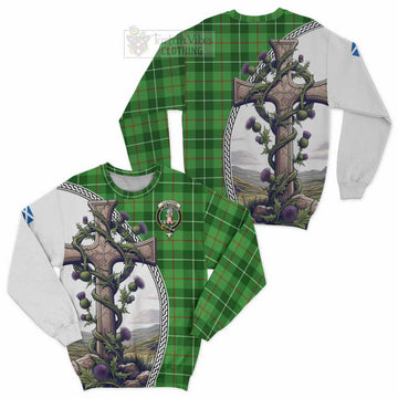 Clephane (Clephan) Tartan Sweatshirt with Family Crest and St. Andrew's Cross Accented by Thistle Vines