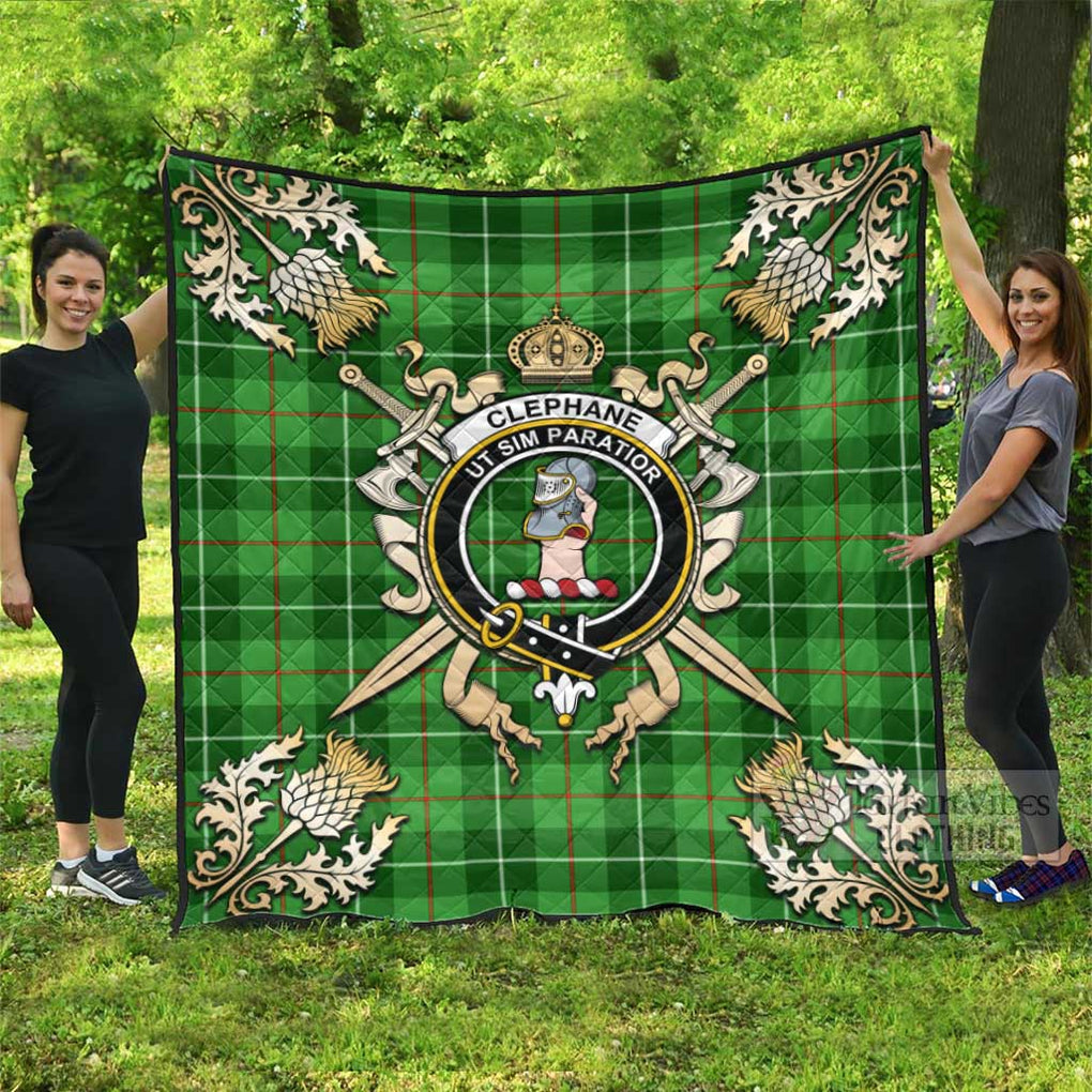 Tartan Vibes Clothing Clephane (Clephan) Tartan Quilt with Family Crest and Scottish Golden Courage Shield