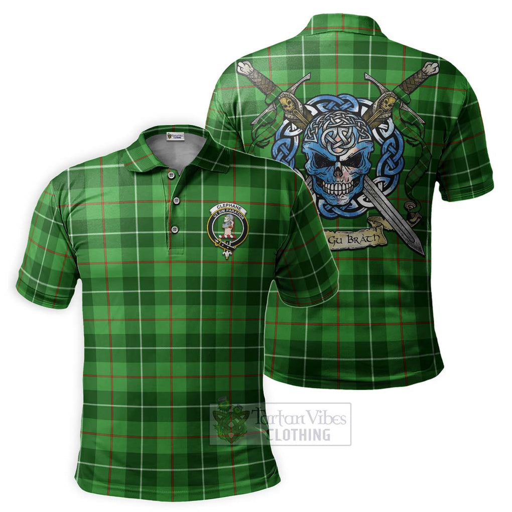 Tartan Vibes Clothing Clephane (Clephan) Tartan Polo Shirt with Family Crest Celtic Skull Style