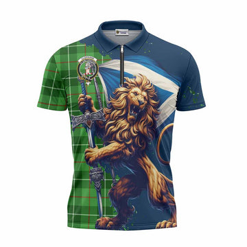 Clephane (Clephan) Tartan Family Crest Zipper Polo Shirt with Scottish Majestic Lion