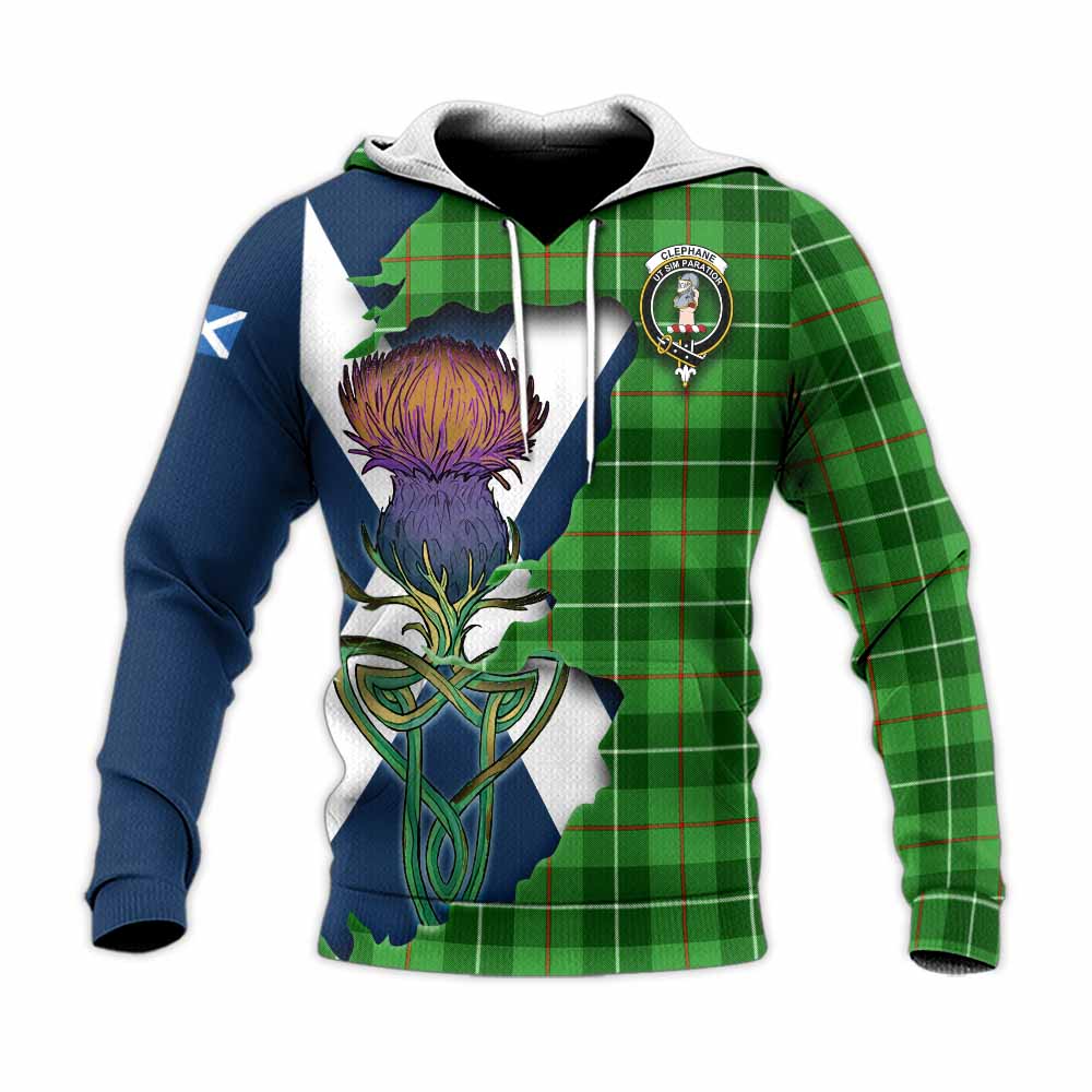 Clephane (Clephan) Tartan Family Crest Knitted Hoodie Scottish Thistle Celtic Inspired Unisex Knitted Pullover Hoodie - Tartan Vibes Clothing