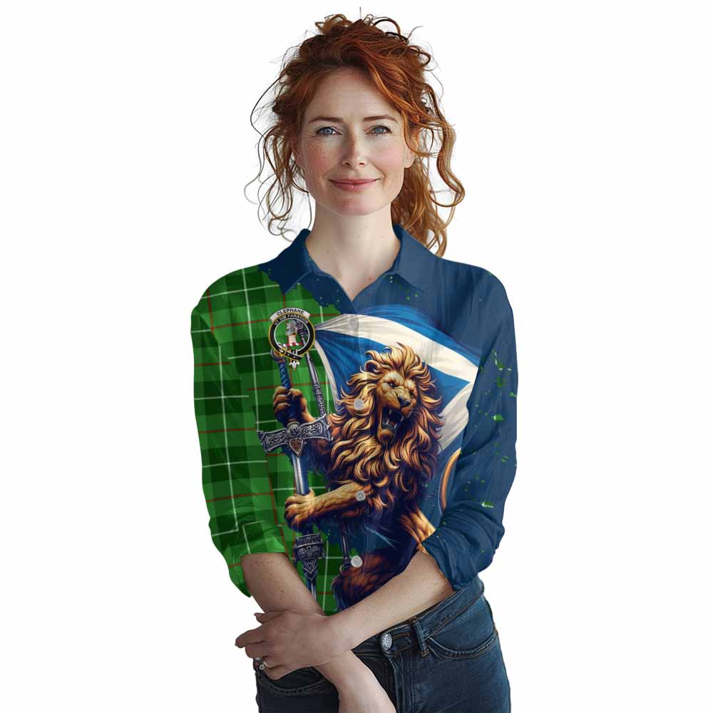 Tartan Vibes Clothing Clephane (Clephan) Tartan Family Crest Women's Casual Shirt with Scottish Majestic Lion