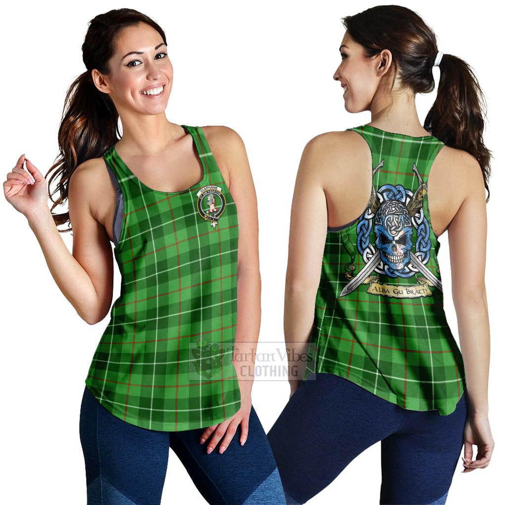 Tartan Vibes Clothing Clephane (Clephan) Tartan Women's Racerback Tanks with Family Crest Celtic Skull Style