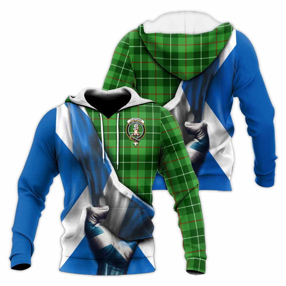 Tartan Vibes Clothing Clephane (Clephan) Tartan Knitted Hoodie with Family Crest Scotland Patriotic Style