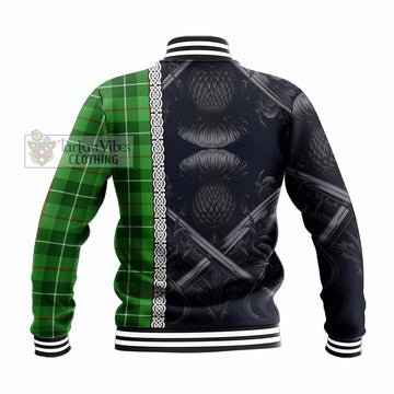 Clephane (Clephan) Tartan Baseball Jacket with Family Crest Cross Sword Thistle Celtic Vibes - Tartan Vibes Clothing