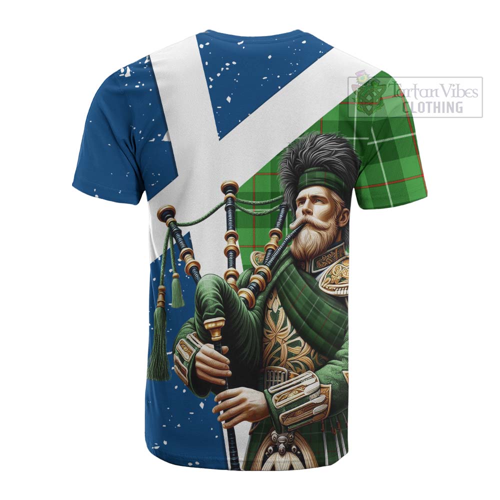 Tartan Vibes Clothing Clephane (Clephan) Tartan Cotton T-shirt with Family Crest Scottish Bagpiper Vibes