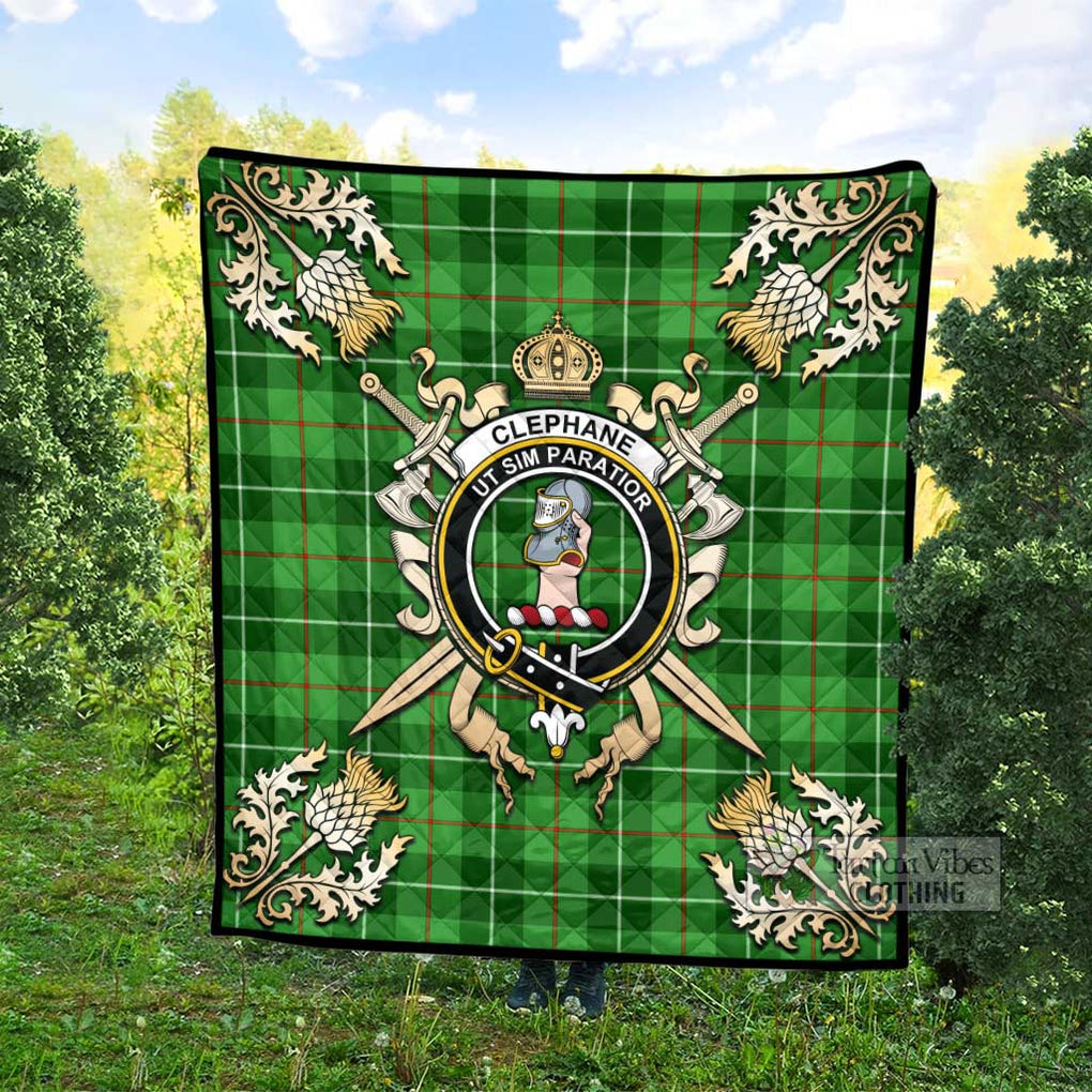 Tartan Vibes Clothing Clephane (Clephan) Tartan Quilt with Family Crest and Scottish Golden Courage Shield