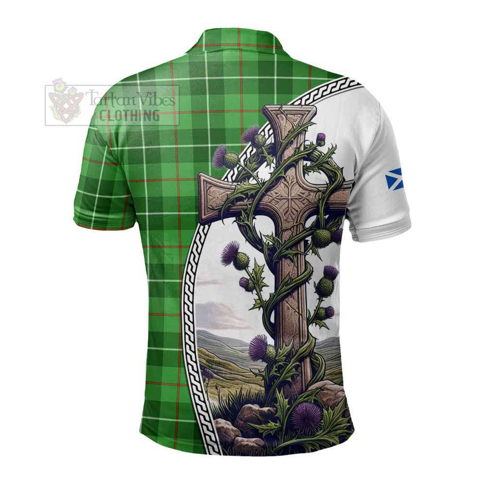 Tartan Vibes Clothing Clephane (Clephan) Tartan Polo Shirt with Family Crest and St. Andrew's Cross Accented by Thistle Vines