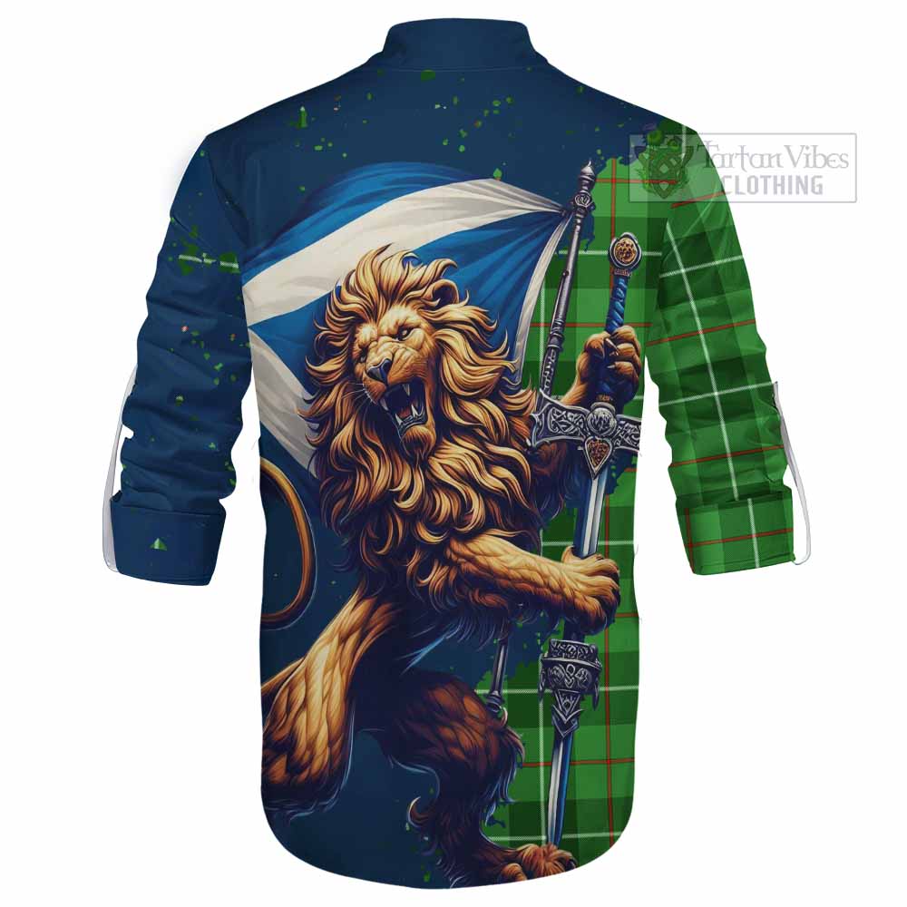 Tartan Vibes Clothing Clephane (Clephan) Tartan Family Crest Ghillie Kilt Shirt with Scottish Majestic Lion