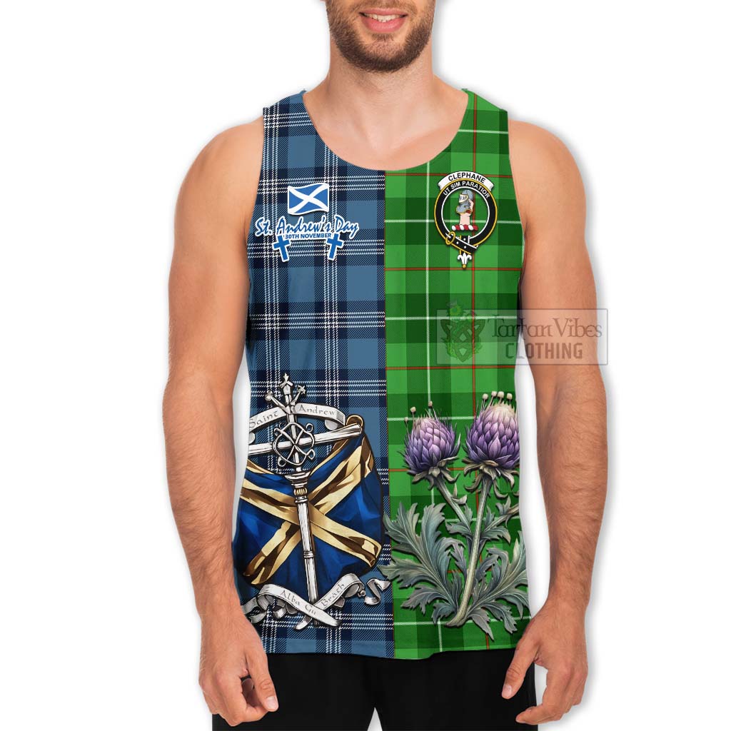 Tartan Vibes Clothing Clephane (Clephan) Tartan Men's Tank Top Happy St. Andrew's Day Half Tartan Style