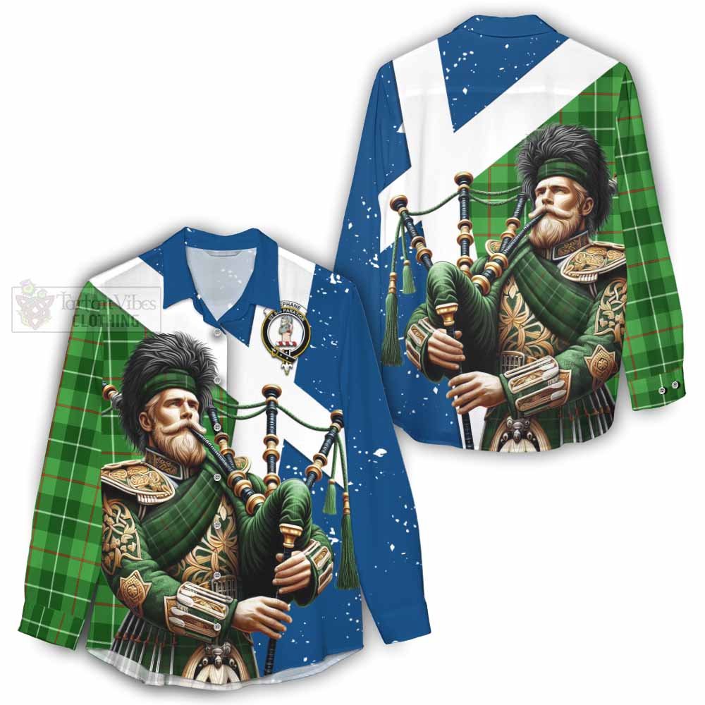 Tartan Vibes Clothing Clephane (Clephan) Tartan Women's Casual Shirt with Family Crest Scottish Bagpiper Vibes