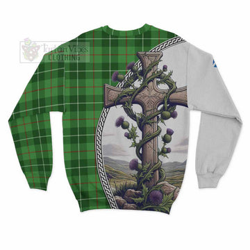 Clephane (Clephan) Tartan Sweatshirt with Family Crest and St. Andrew's Cross Accented by Thistle Vines