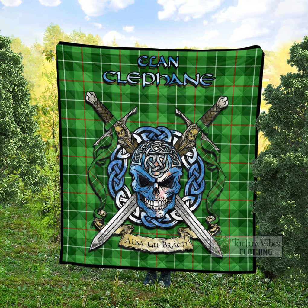 Tartan Vibes Clothing Clephane (Clephan) Tartan Quilt with Celtic Skull Alba Gu Brath Style