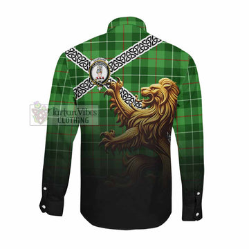 Clephane (Clephan) Crest Tartan Long Sleeve Button Shirt with Golden Lion Emblem Celtic Style Men's Shirt - Tartan Vibes Clothing