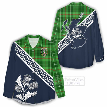 Clephane (Clephan) Tartan Women's Casual Shirt Featuring Thistle and Scotland Map