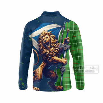 Clephane (Clephan) Tartan Family Crest Long Sleeve Polo Shirt with Scottish Majestic Lion