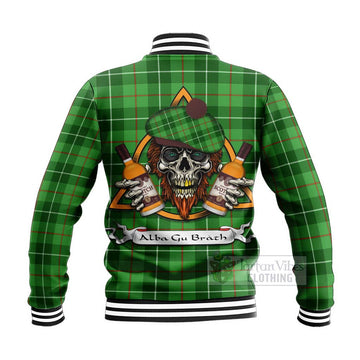 Clephane (Clephan) Tartan Baseball Jacket with Family Crest and Bearded Skull Holding Bottles of Whiskey - Tartan Vibes Clothing
