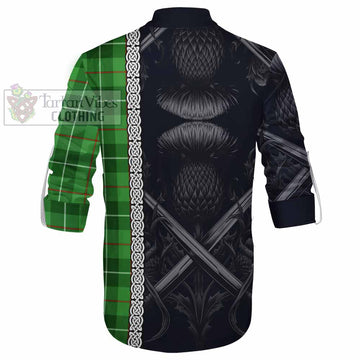 Clephane (Clephan) Tartan Ghillie Kilt Shirt with Family Crest Cross Sword Thistle Celtic Vibes - Tartan Vibes Clothing