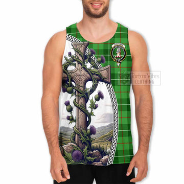 Clephane (Clephan) Tartan Men's Tank Top with Family Crest and St. Andrew's Cross Accented by Thistle Vines